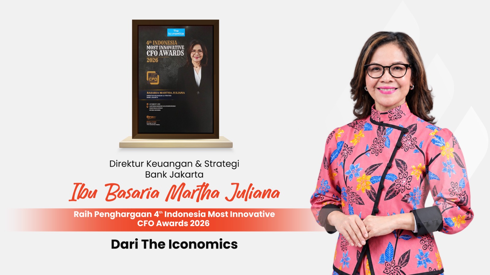 Direktur Keuangan dan Strategi Bank Jakarta, Basaria Martha Juliana Raih Penghargaan 4th Indonesia Most Innovative CFO Awards 2026