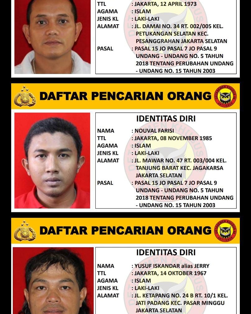 Mabes Polri Keluarkan 3 DPO Teroris Jakarta