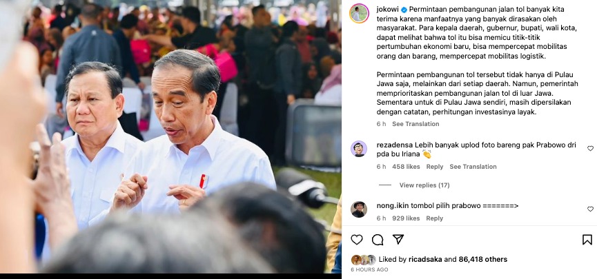 Jokowi Kerap Unggah Foto Bareng Prabowo, Pengamat: Masyarakat Bahagia