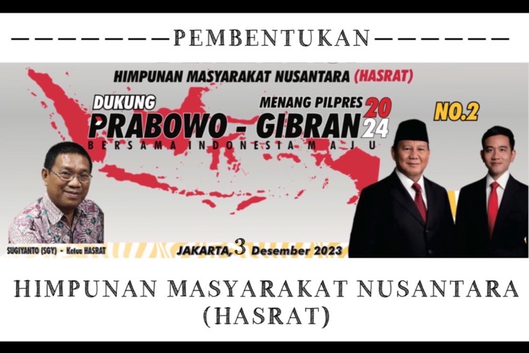 Pembentukan "HASRAT" untuk Mendukung Prabowo-Gibran Menang dalam Pilpres 2024 Satu Putaran.